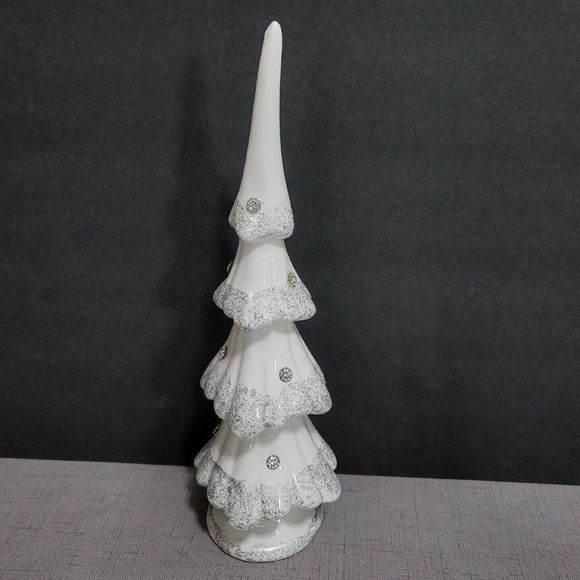 Christmas Tree 12" Decor White Silver Glitter‎ Rhinestone Holiday Decoration - Picture 2 of 7
